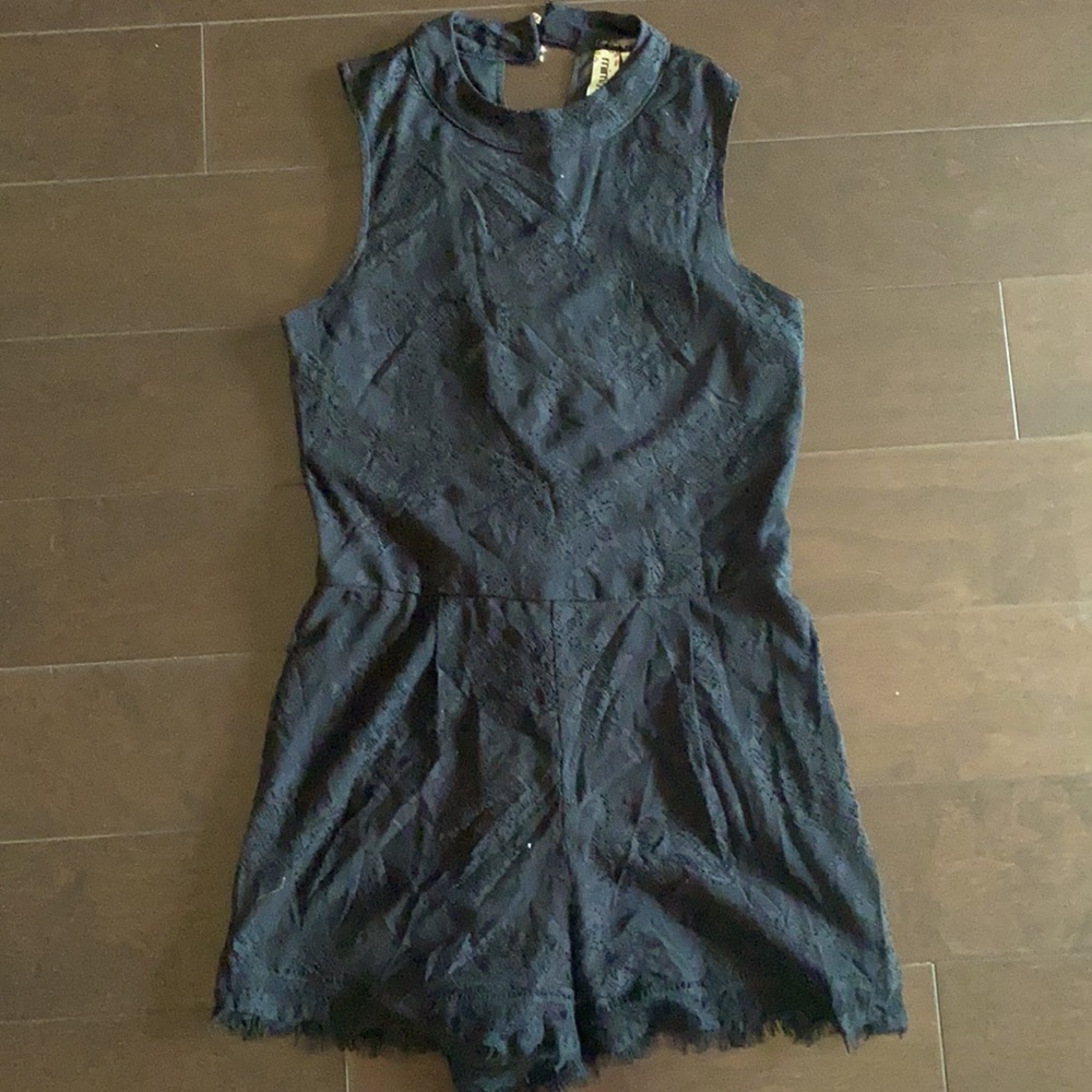 Black lace shorts romper